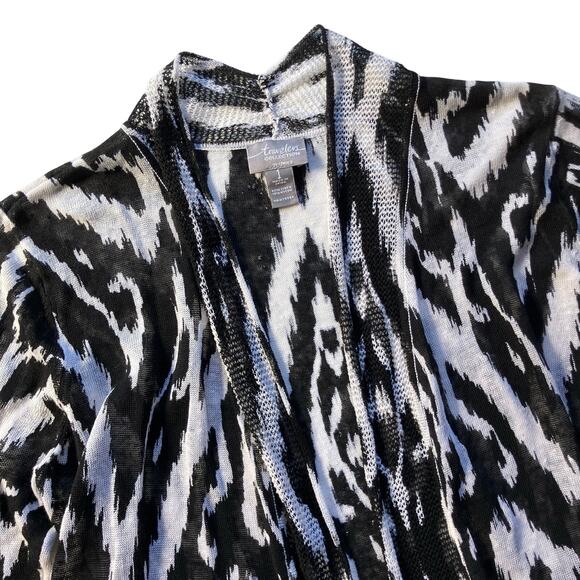 Chicos Linen Open Cardigan Sweater Size 1/M Abstract Black White - Picture 2 of 6